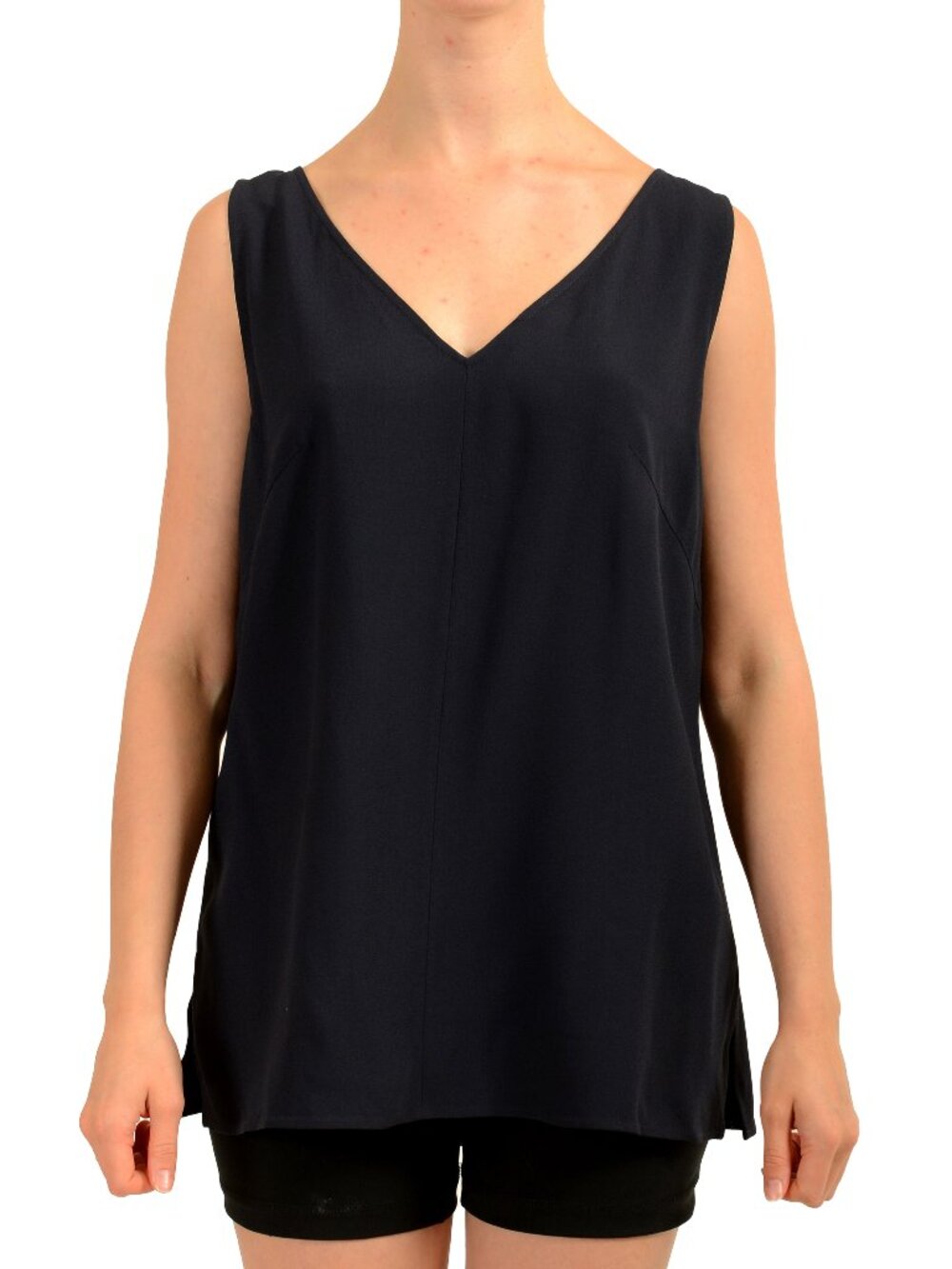 Hugo Boss Women's "Ibla" Ink Blue V-Neck Sleeveless Blouse Top US 10 IT 46